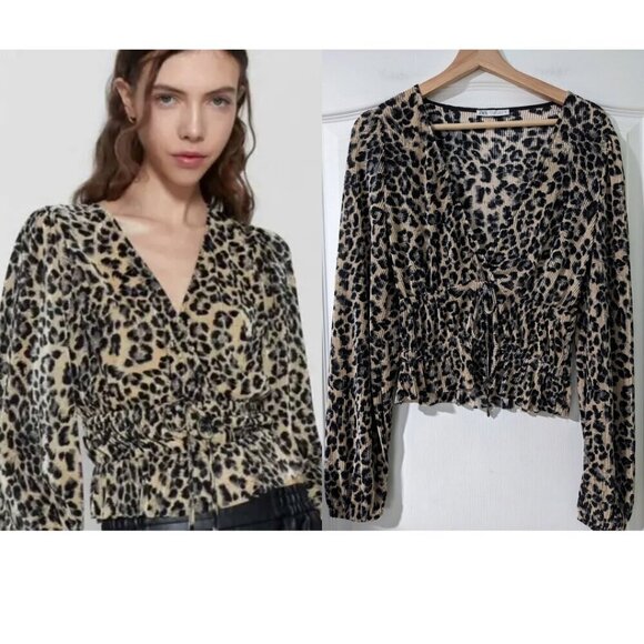 Zara Tops - Zara | Leopard Accordion Pleated Blouse